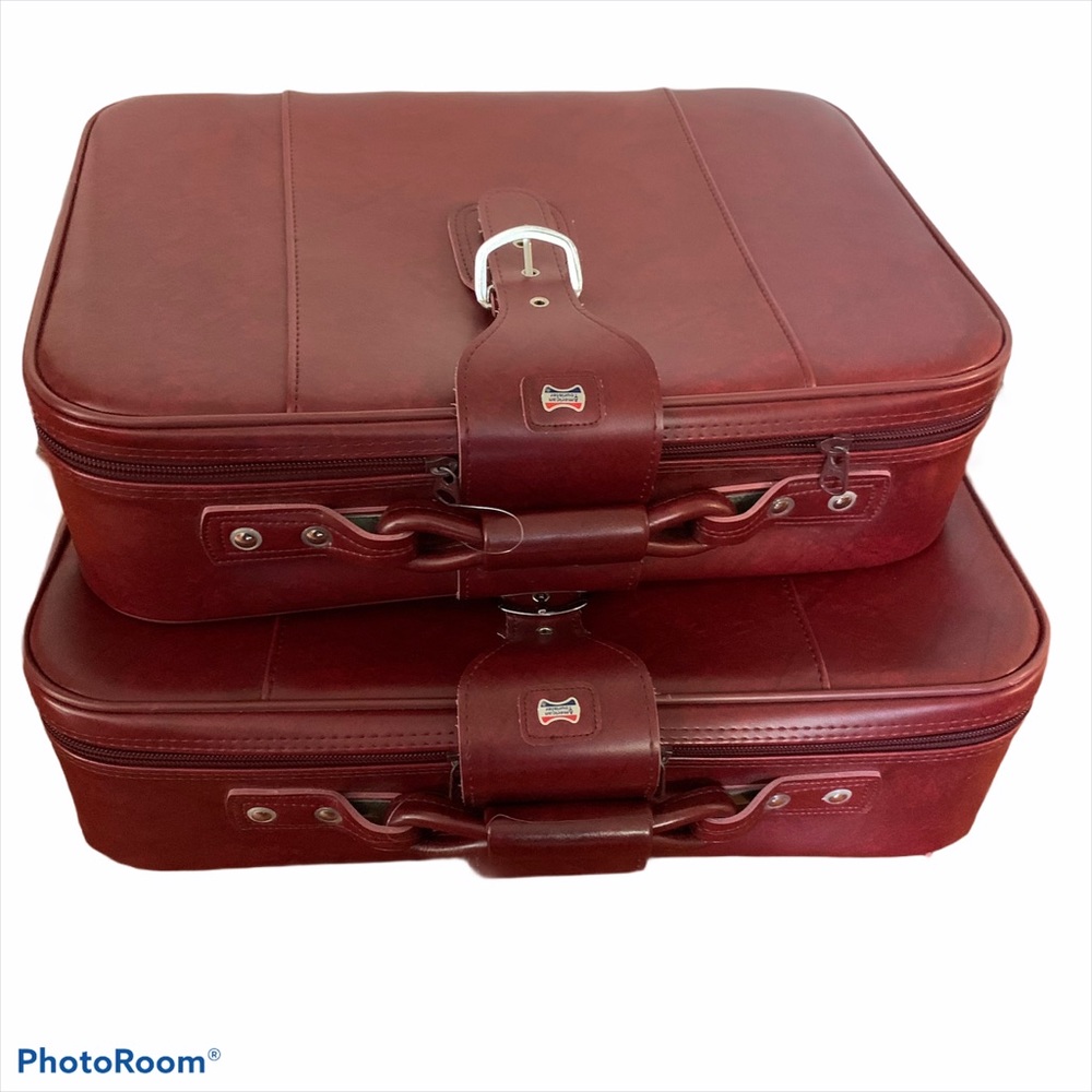 Vtg American Tourister red soft leather luggage - Picture 2 of 11